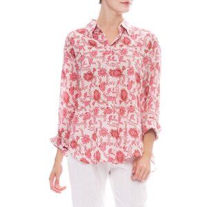 XIRENA Beau Pink Floral Cotton Shirt  - Button Front Long Sleeve Top